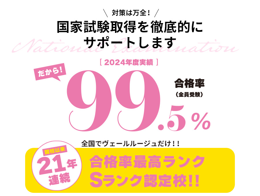 国家資格取得を徹底サポート 美容師国家試験＜21年連続Sランク認定校＞