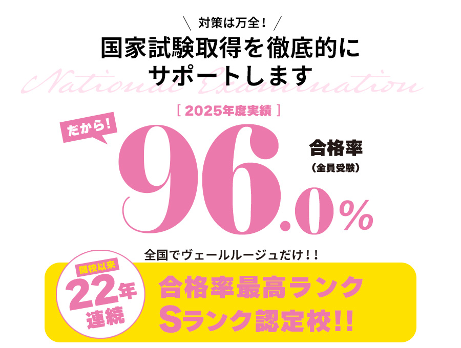 国家資格取得を徹底サポート 美容師国家試験<22年連続Sランク認定校>